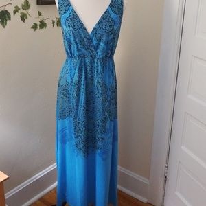 Blue sleeveless print maxi